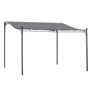 Outsunny Pérgola de Jardim 4x3m Pérgola Montada na Parede com 16 Orifícios de Drenagem Metal e Poliéster 180 g/m² Resistente Cinza