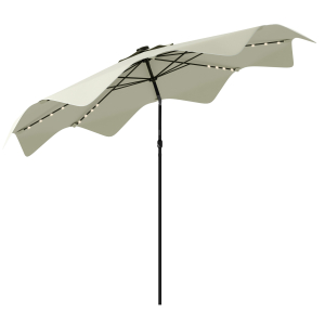 Outsunny Chapéu de Sol de Jardim Ø292x248 cm Chapéu de Sol com Manivela 32 Luzes LED Solares e 8 Hastes Creme