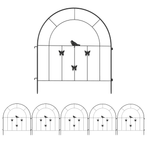 Outsunny Conjunto de 5 Vedações para Jardim Metálicas 300x70 cm Combinação Livre Barreira para Animais para Pátio Relva Preto