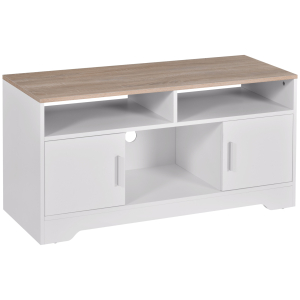 HOMCOM Móvel de TV para Sala de Estar com Espaço de Arrumação Prateleiras Abertas Orifício Passa Cabos 105x40x52 cm Branco e Madeira