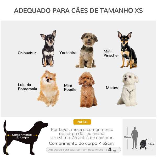 PawHut Carrinho para Cães Dobrável com Rodas Universáis Cesta de Armazenamento Correias de Segurança e Janelas 67x45x96 cm Preto - Image 8