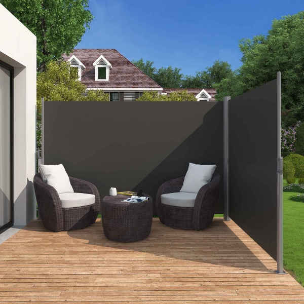SONGMICS 1,6 x 6 m (A x C), toldo lateral duplo, toldo lateral retrátil, proteção de privacidade, proteção solar, persiana lateral, para varanda, pátio, terraço e jardim, cinza esfumaçado GSA320G - Image 3