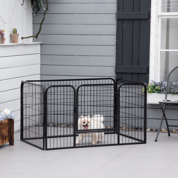 PawHut Parque para Animais de Estimação Retangular Gaiola para Cães 4 Paineis de Metal com Porta e Dupla Fechadura Cerca de Treinamento 129x84x70cm Preto - Image 2