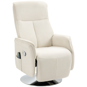 HOMCOM Poltrona de Massagem com Apoio para os Pés Poltrona Relax Reclinável até 135° com 10 Pontos de Massagem 68,5x84x110cm Creme