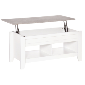 HOMCOM Mesa de Centro com Bancada Elevável Mesa de Centro com 2 Compartimentos Abertos Bancada de Imitação a Mármore Mesa Retangular para Sala de Estar 105x50x49cm Branco