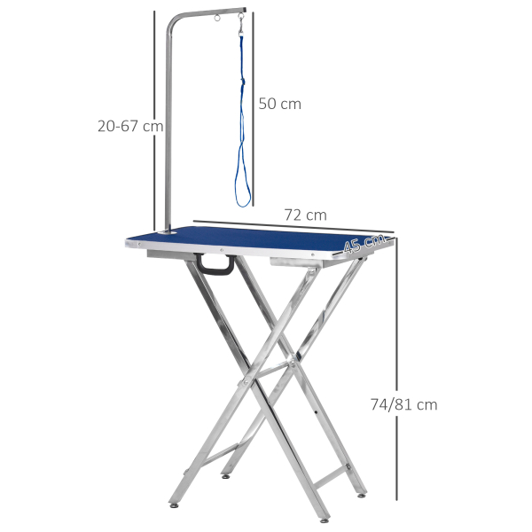 PawHut Mesa de Tosquia para Cães com Bancada Antiderrapante Alça e Braço com Altura Ajustável 72x45x74-81 cm Azul - Image 3