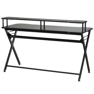 HOMCOM Mesa gaming para jogos secretária com suporte para monitor e fones de ouvido 140x60x90 cm Preto