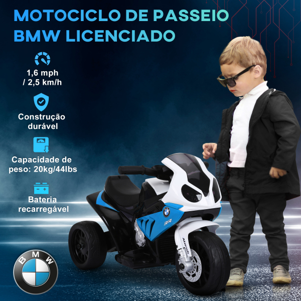 HOMCOM Mota Elétrica BMW para Crianças 6V com Faróis Música e Velocidade Máx. de 2,5 km/h 66x37x44 cm Azul - Image 5