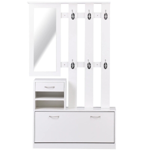 HOMCOM Móvel Cabide de Entrada de 3 Peças Armário de Entrada com Cabide Espelho Sapateira e Gaveta 90x10x102 cm Branco