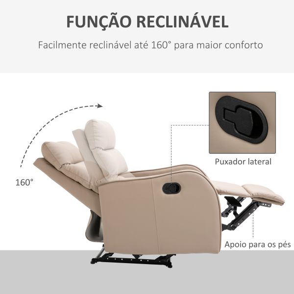 HOMCOM Poltrona Relax com reclinação manual até 160 ° com apoio para os pés retrátil Esponja de densidade estofada em PU 65x89x100cm - Image 4