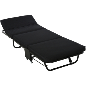 HOMCOM Cama Dobrável 184x65 cm Cama Dobrável Ajustável em 5 Níveis Rodas Universáis e Estrutura de Metal Carga 120 kg Preto