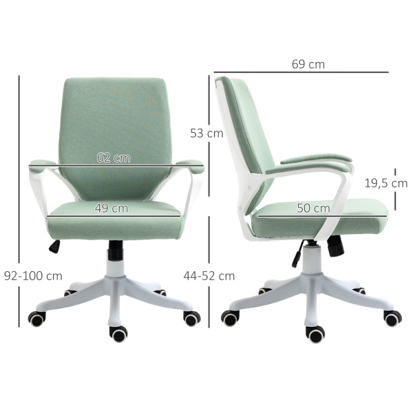 Vinsetto Cadeira de Escritório Ergonómica Giratória e com Altura Ajustável e Suporte Lombar 62x69x92-100 cm Verde - Image 3