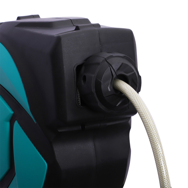 DURHAND Enrolador de mangueira retrátil 10m com cabeça multifuncional Sistema de enrolamento automático com trava Conector de 1m para gramado de jardim 29,5x16,5x33cm Preto e verde - Image 7