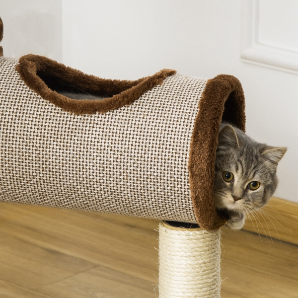 PawHut Árvore Arranhador para Gatos Médios Altura 104cm Torre de Escalada para Gatos com Barril Arranhador Plataforma Superior Túnel Poste de Sisal e Bola Suspensa 75x39x104cm Marrom - Image 9
