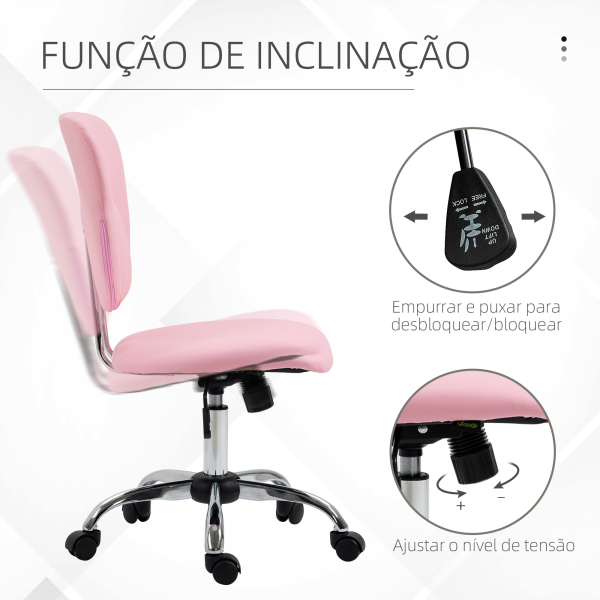 Vinsetto Cadeira de Escritório Giratória de Couro PU com Altura Ajustável e Função Basculante 50x54x87,5-96,5 cm Rosa - Image 5