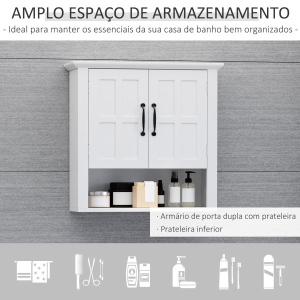HOMCOM Armário de Parede para Casa de Banho com 2 Portas e Prateleira Ajustável e Armazenamento Aberto 60x19,8x58 cm Branco - Image 4