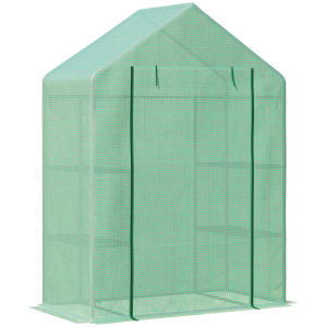 Outsunny Estufa de Jardim 140x70x190cm Estufa com 4 Prateleiras Porta Enrolável Cobertura de PE 140g/m² e Estrutura de Aço para Cultivos de Plantas Flores Verde
