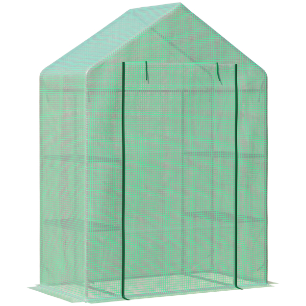 Outsunny Estufa de Jardim 140x70x190cm Estufa com 4 Prateleiras Porta Enrolável Cobertura de PE 140g/m² e Estrutura de Aço para Cultivos de Plantas Flores Verde