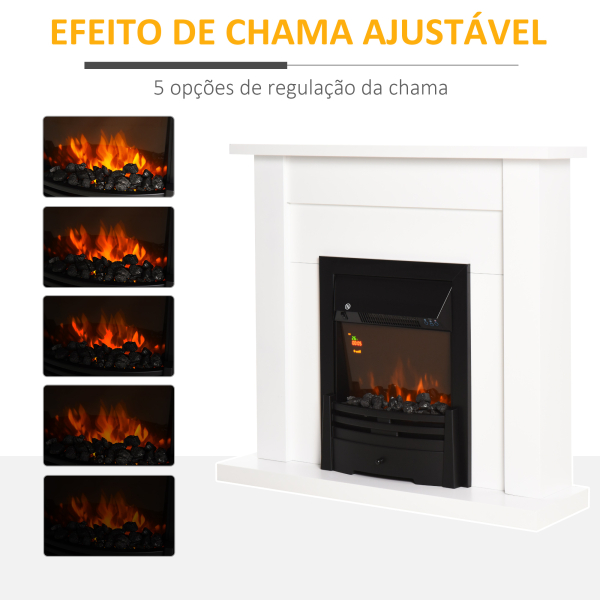 HOMCOM Lareira Elétrica com 2 Configurações de Aquecimento Temporizador e Efeito de Chama Realista 102x30x95cm Branco e Preto - Image 4