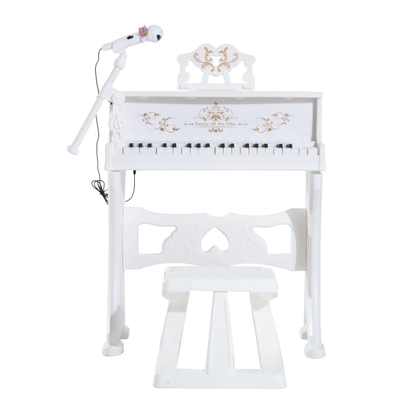 HOMCOM Piano Elétrico Infantil de 37 Teclas Conjunto de Piano com Microfone Banco Luzes e 22 Canções USB/MP3/Bluetooth Karaokê 53,5x27x63cm Branco - Image 9