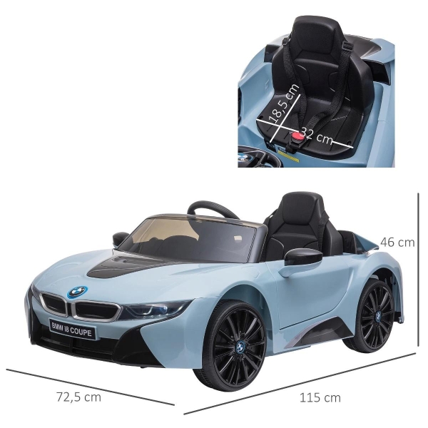 HOMCOM Carro Elétrico BMW I8 COUPE para Crianças com Bateria 6V Controlo Remoto e Manual Música MP3 e Faróis 115x72,5x46 cm Azul - Image 3