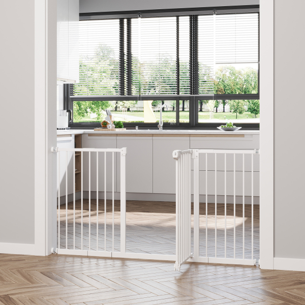 PawHut Barreira de Segurança Extensível para Portas e Escadas com Fechamento Automático e Sistema de Duplo Bloqueio 74-147,5x76,2 cm Branco - Image 9