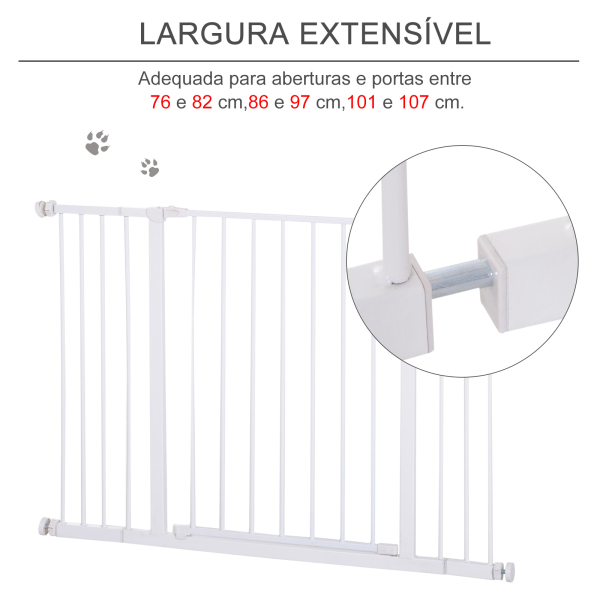 PawHut Barreira de Segurança para Animais de Estimação Extensível para Escadas e Portas Barreira de Segurança para Cães 76-107x76 cm Branco - Image 4