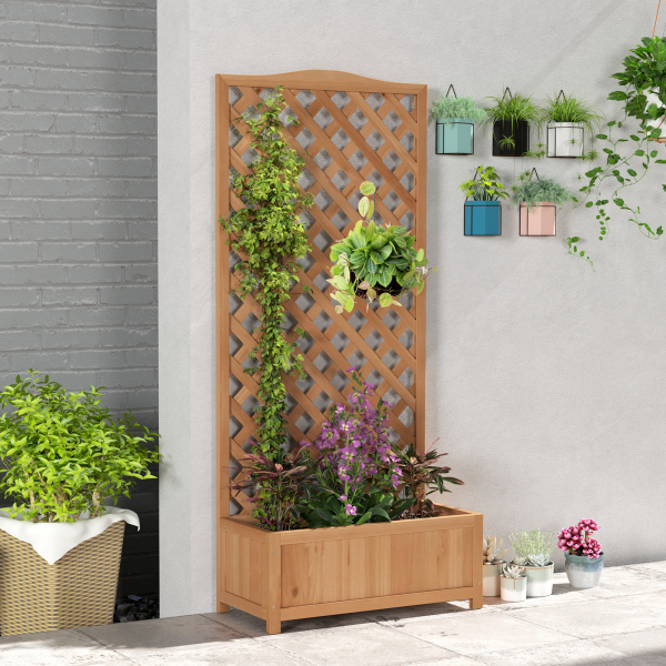 Outsunny Floreira com Treliça de Madeira Caixa de Plantio com Suporte para Plantas Trepadeiras para Cultivo de Plantas Flores Terraço Jardim Exterior 76x36x170cm Marrom - Image 2