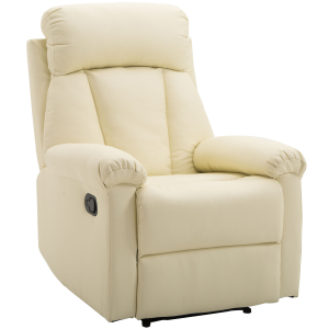 HOMCOM Poltrona Relax Reclinável Estofado em PU Poltrona de Sala de Estar com Apoio para os Pés Retrátil Encosto Alto Apoio para os Braços e Assento Acolchoado Grosso 80x97x107cm Bege