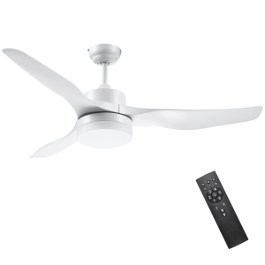 HOMCOM Ventoinha de Teto 20,5W Diâmetro 132cm com Controle Remoto Luz LED Ajustável em 3 Níveis 3 Lâminas Reversíveis 6 Velocidades e Temporizador para Dormitório Sala de Estar Branco