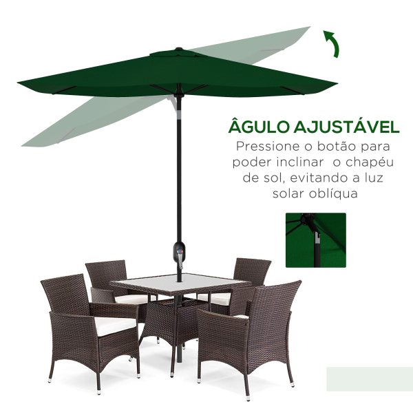 Outsunny Chapéu de Sol de Jardim 300x200x248 cm Proteção UV50+ Inclinável com Teto de Ventilação e Manivela para Terraço Verde - Image 4