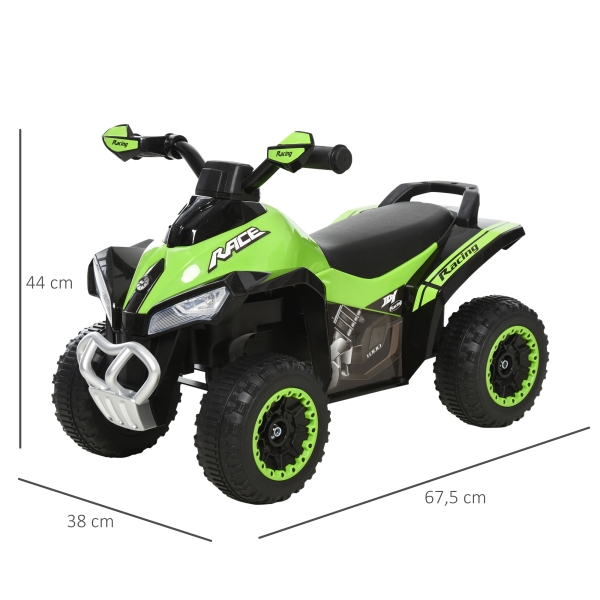 HOMCOM Quadriciclo Infantil para Crianças acima de 18 Meses com Função de Luzes e Música Desenho Inovador Suporta até 20kg 67,5x38x44cm Verde - Image 3