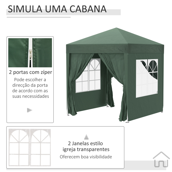 Outsunny Tenda Dobrável 2x2 m Tenda de Jardim com 4 Paredes Laterais Tecido Oxford 2 Portas 2 Janelas e Bolsa de Transporte para Exterior Terraço Campismo Festas Verde - Image 5