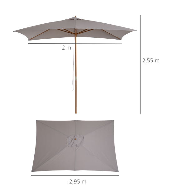 Outsunny Chapéu de Sol de Jardim com Sistema de Polea Teto Ventilado e Mastro de Madeira para Exterior 2,95x2x2,55m Cinzento - Image 3