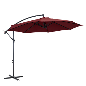 Outsunny Chapéu de Sol de Jardim Ø295x245 cm Chapéu de Sol Excêntrico Inclinável com Manivela Base Cruzada Vinho