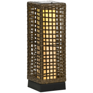 Outsunny Candeeiro Solar de Vime Sintético com Luzes LED Ligar/Desligar Automático para Varanda Pátio 15,5x15,5x46cm Marrom Areia
