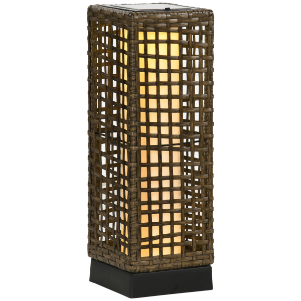 Outsunny Candeeiro Solar de Vime Sintético com Luzes LED Ligar/Desligar Automático para Varanda Pátio 15,5x15,5x46cm Marrom Areia
