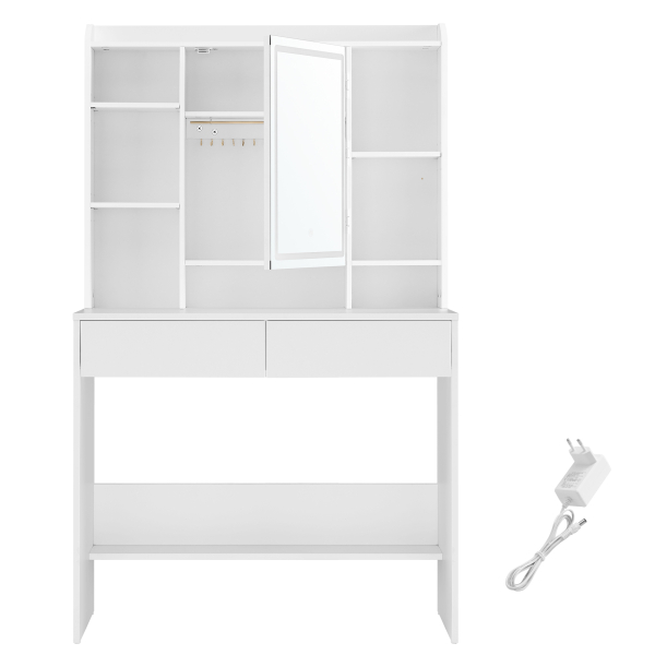 Penteadeira VASAGLE com iluminação LED, 3 cores com brilho ajustável, penteadeira com espelho para maquiagem, mesa de cosméticos com prateleiras ajustáveis, 2 gavetas, moderna, branca RDT123T14 - Image 2