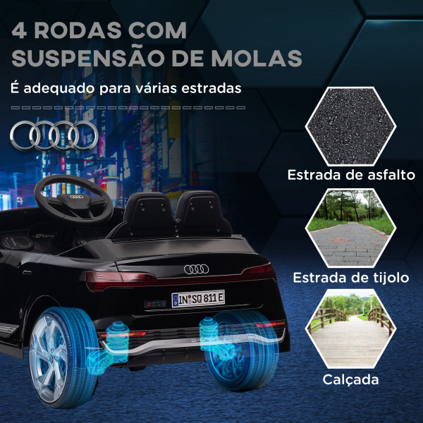AIYAPLAY Carro Elétrico para Crianças Carro Audi Q8 Etron Sportback Infantil 12V Faróis Buzina e Música 98x49,5x43 cm Preto - Image 8