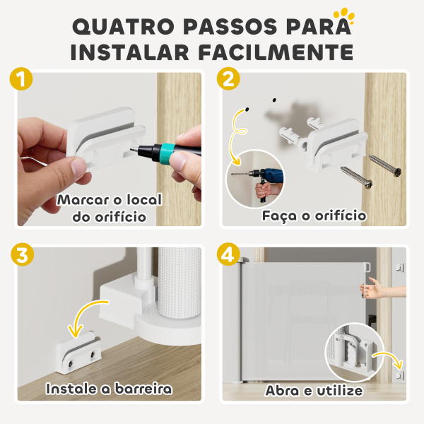 PawHut Barreira de Segurança para Cães Retrátil 0-136 cm  para Cães Pequenos com Botão de Fecho Branco - Image 5