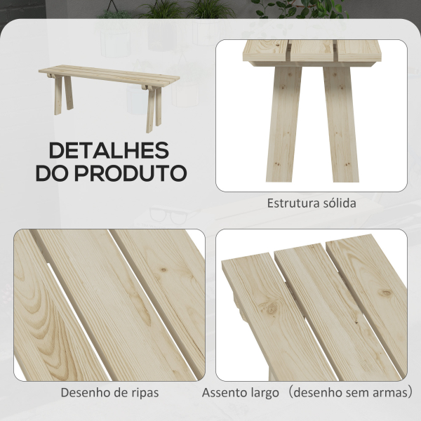 Outsunny Banco de Madeira de 2 Lugares Capacidade 220 kg Banco de Jardim para Pátio Terraço Piscina 130x38x45 cm Natural - Image 5