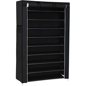 SONGMICS Sapateira de 10 andares com capa à prova de poeira, armário para armazenamento de sapatos, organizador de sapatos com capacidade para até 40 pares de sapatos, na sala de estar, corredor, 88 x 28 x 160 cm, preto RXJ36H