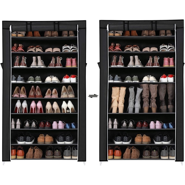 SONGMICS Sapateira de 10 andares com capa à prova de poeira, armário para armazenamento de sapatos, organizador de sapatos com capacidade para até 40 pares de sapatos, na sala de estar, corredor, 88 x 28 x 160 cm, preto RXJ36H - Image 3