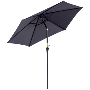 Outsunny Chapéu de Sol de Jardim Ø270x235cm Chapéu de Sol de Alumínio Reclinável com Manivela e 6 Hastes para Terraço Exterior Balcão Cinza