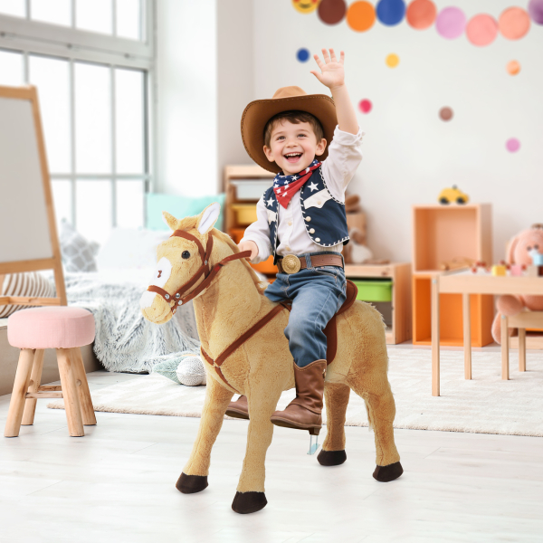 HOMCOM Cavalo de Brinquedo para Crianças de +3 Anos com Sons e Estrutura de Metal Carga 60kg 85x28x60 cm Bege - Image 2