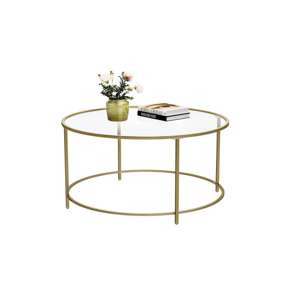 Mesa de centro redonda VASAGLE, mesa de vidro com estrutura de aço, mesa de sala de estar, mesa de sofá, vidro temperado, dourado LGT21G - Image 2