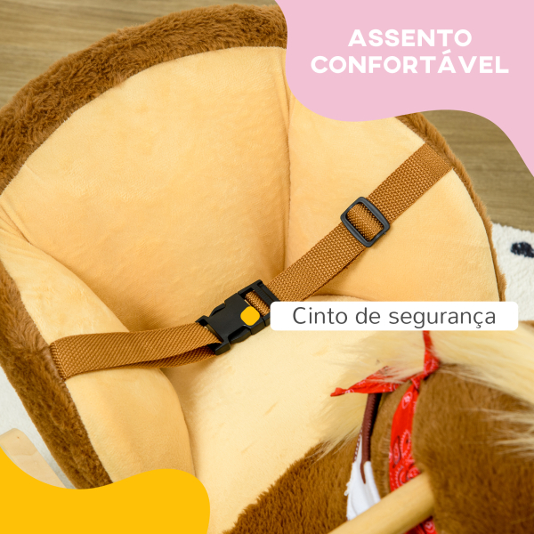 HOMCOM Cavalo Baloiço para Bebés com Sons Cinto de Segurança 60x33x50 cm Marrom - Image 6