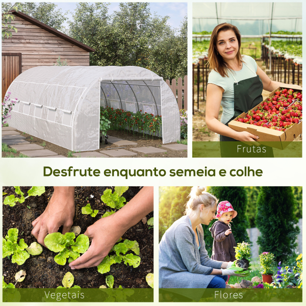 Outsunny Estufa Tipo Túnel de Jardim 6x3x2m com Porta Enrolável 12 Janelas Cobertura de PE 140g/m² e Metal Galvanizado para Cultivos de Plantas Verduras Branco - Image 6