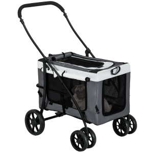 PawHut Carrinho para Animais de Estimação Carrinho para Cães Dobrável com Compartimento Desmontável 4 Portas 81x58x97,5 cm Cinza