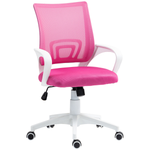 HOMCOM Cadeira de Escritório de Malha Giratória com Altura Ajustável Função Basculante e Apoio para os Braços 57x55x89-109 cm Rosa